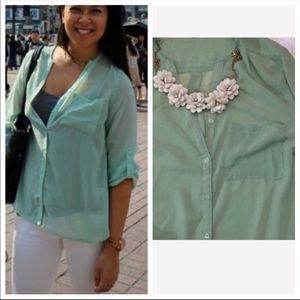 Necessary Clothing Sheer Teal Flowy Top